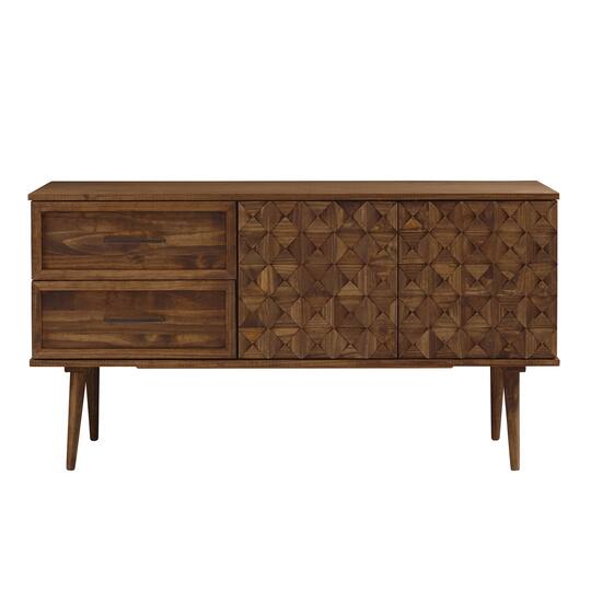 Walker Edison 58" Brown Solid Wood 2-Drawer Prism Sideboard